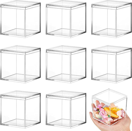 Blulu 8 Pcs Clear Acrylic Box with Lid Plastic Jewelry Mini Storage Box Mini Cube Containers for Candy and Tiny Jewelry Easter Party Favor(2.9 x 2.9 x 2.9 Inch,Classic Style)