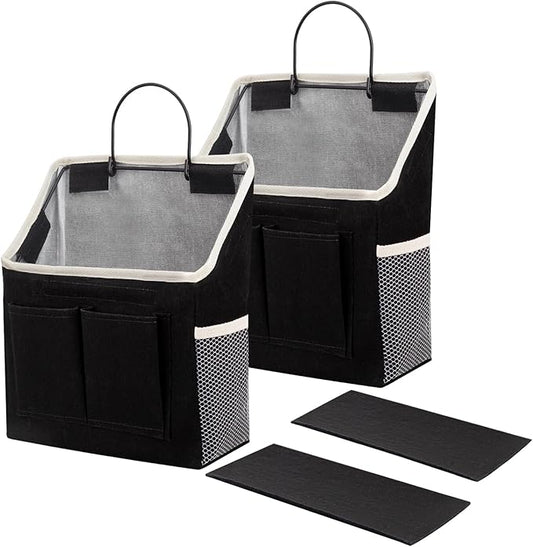 LYroo 2 Pack Black Wall Hanging Storage Organizer Basket with Pockets for Bathroom Bedroom Kitchen Dorm Room Essentials Rv Storage and Organization