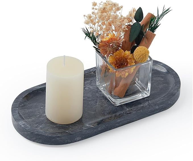 Natural Marble Vanity Tray, Marble Tray for Bathroom countertop,Stone Tray for Storing Perfume, Cosmetics and Jewelry 10 * 5inch （ Black）