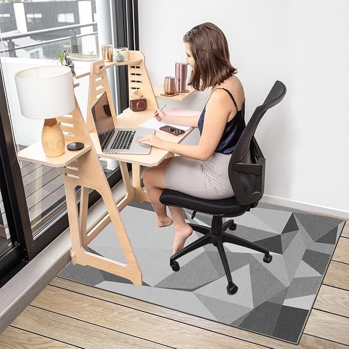 Office Chair Mat for Hardwood Floor,48"*36" Under Desk Mat, Computer Chair Rug,Anti-Slip Floor Protector for Low-Pile Carpet Home Office Grey White