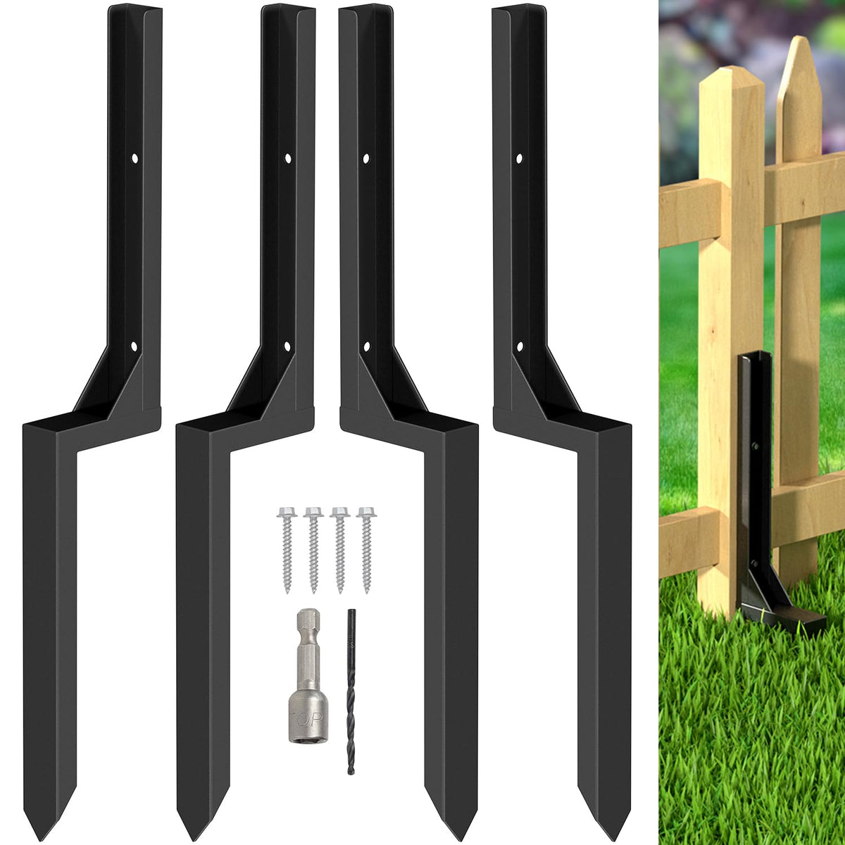Fence Post Repair Kit, Heavy Duty Steel Ground Anchor Spike - Image 1