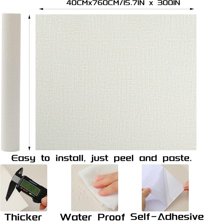 Peel and Stick Wallpaper Beige Grass Cloth Wall Paper - 15.7 x 300 Inch Self Adhesive Wallpaper Peel and Stick, Easy to Paste Wall Contact Paper for Stand Liner, Table and Door Makeover Decor