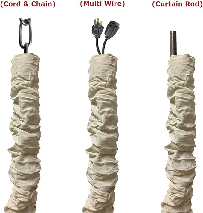 RDI Cord & Chain Cover 4 feet Silk Type Fabric, Chandelier Pendant Lighting Chain & Cable Management, Touch Fastener, Beige - 2 Pack