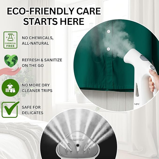 True & Tidy Compact Handheld Garment Steamer for Clothes, Travel Steamer with Stainless Steel Nozzle, 800 watts, White