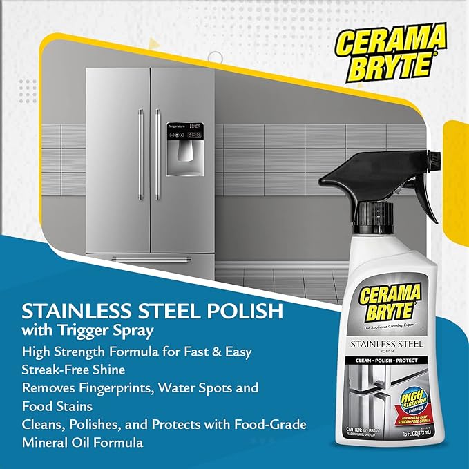 Stainless Steel Polish Spray, Streak-Free Shine, Clean and Protect, High Strength Formula, 16 Fl Oz