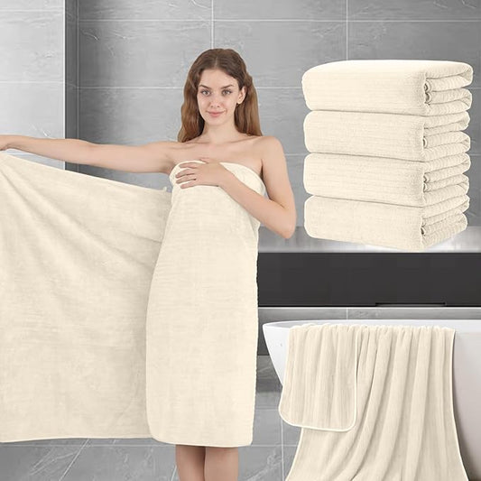 Extra Large Bath Sheet Set of 4,Ultra Soft Fluffy Towel,35”x 70”Oversized Bath Towel Set,Premium Microfiber Bathroom Towel Set Highly Absorbent Quick Dry Shower Towel for Bathroom,Hotel,Spa(Beige)