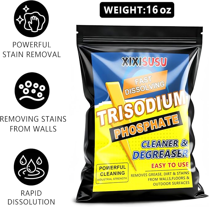 Strength Trisodium Phosphate-Based Cleaner & Degreaser | Heavy-Duty Formula for Pre-Paint Cleaning, Walls, Floors & Decks | Cuts Grease, Soot & Stains | 16 Ounce