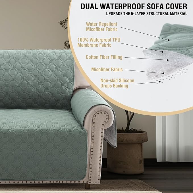 PrinceDeco Chair Covers for Armchair Waterproof Couch Cover Furniture Protector with Elastic Straps for Pets Kids Children Dog Cat, Lily Pad