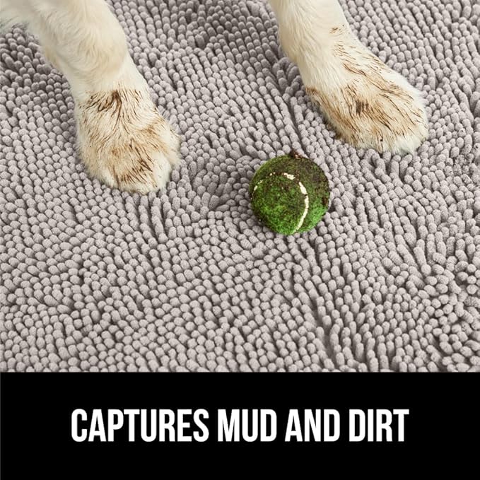GORILLA GRIP SoakSTOPPER Dog Door Mat, 48x30 Machine Washable Rug Absorbent Doormat Captures Moisture Mud Dirt, Quick Dry Soft Chenille Entryway Rugs Indoor Entrance Mats for Dog Paws, Light Gray
