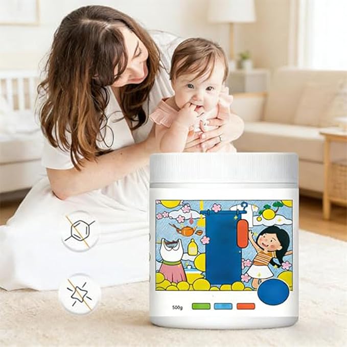 Hyper Concentrated Active Oxygen Laundry Powder 500g Chlorine-Free Formula Removes Milk Sweat Oil Stains Gentle & Safe Protects Fabric and Skin Color-Safe Deep Stain Remover for Clothes (1PCS)