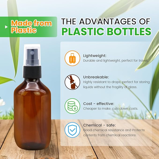 SYNTECSO 12 Pack 2oz Amber Plastic Spray Bottles, Fine Mist Spray Bottles for Essential Oils, Water Spray Bottle for Hair Plant & Cleaning Solution