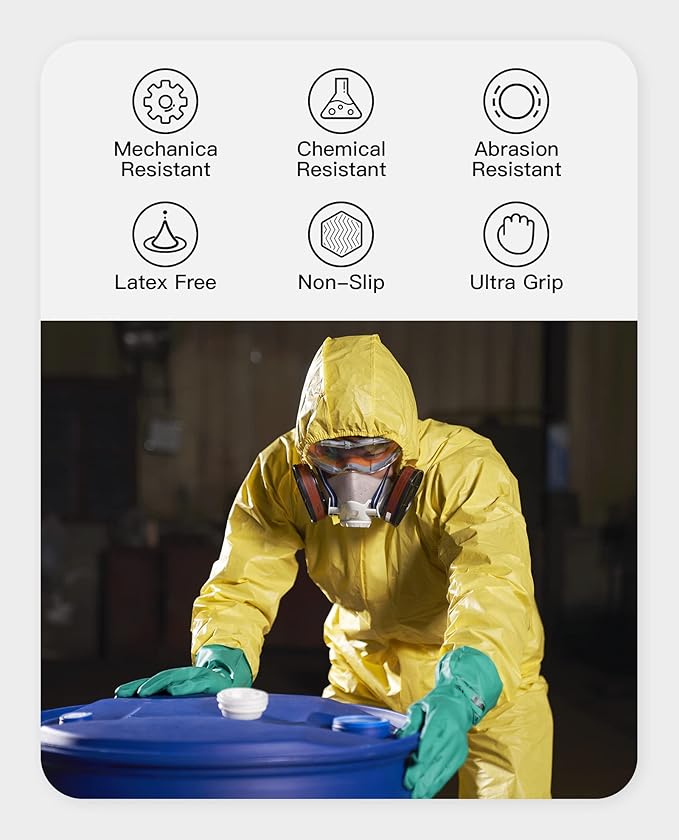 PACIFIC PPE 2 Pairs Nitrile Chemical Resistant Gloves, Flocked, Resist Household Acid, Alkali, Latex Rubber Free, 15 mil, 12.6", XX-Large