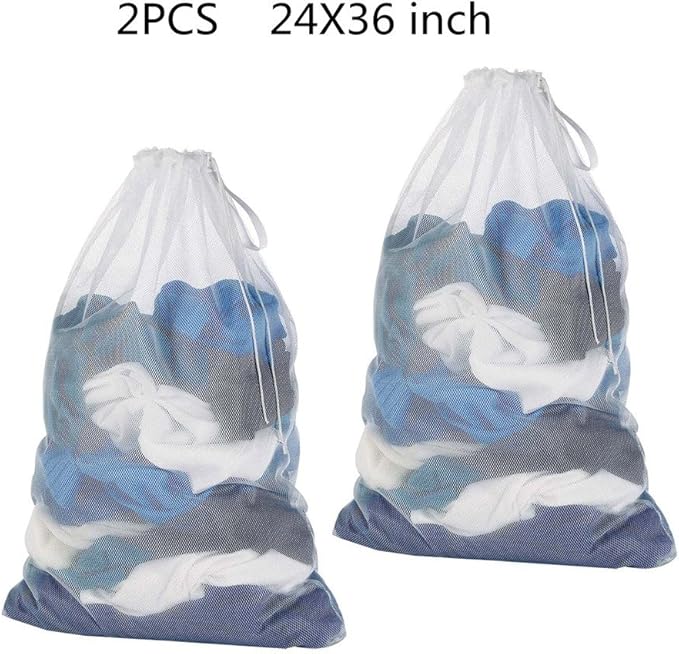 DurReus Large Mesh Drawstring Travel Laundry Bags Washable,Sturdy Resistant, Jumbo Household Dorm Net Washing Bags Clothing,Hosiery,Stocking,Machine,Drying