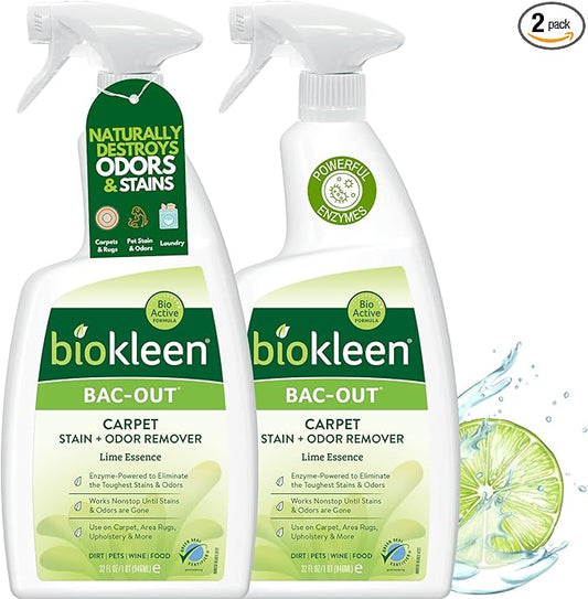 Biokleen Bac-Out Enzyme Cleaner Spray and Stain & Odor Remover for Pet Stains, Laundry, Diapers, Wine, Carpets, & More, Eco-Friendly, Non-Toxic, Lime Scent, 32 Ounces (Pack of 2)