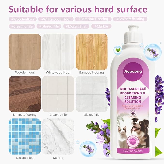 Multi-Surface Floor Cleaning Solution Lavender Scent Household Floor Cleaner Care for All Robot Vacuums with Mopping and Cordless Wet/Dry Vacuums (16.9Fl Oz/500ML)