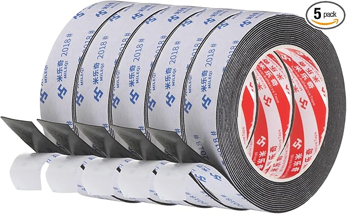 PATIKIL 5Roll Sponge Rubber Foam Tape, 63/64" W x 1/32" t x 16.4ft l Self-Adhesive Foam Insulation Tape Weather Stripping for Window Door Soundproofing Weatherstrip AC Seal Strip, Black