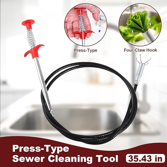 33 ft Snake For Drain,Plumbing Snake, Heavy Duty Flexible Hair Clog Remover Drain Snake Tool for Shower, Bathroom, Bathtub and Kitchen Sink Pipes (Red)