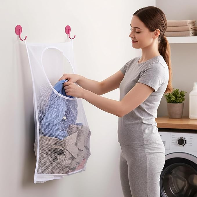 Hanging Laundry Hamper Bag, Breathable Mesh Laundry Hamper over the Door Laundries Hampers Large Foldable Portable Laundries Bag for Dirty Clothes Organization and Storage (30 X 20 Inch)