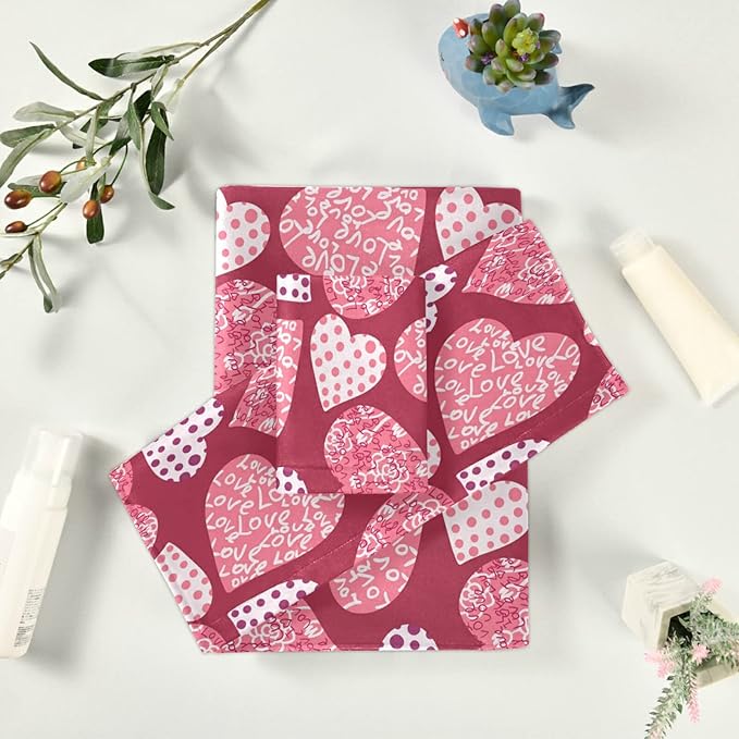 Pfrewn Pink Plaid Hearts Towels Set of 3 Romantic Love Dot Spring Bathroom Towel Soft Absorbent Bath Hand Towels Washcloth Guest Towel Sets Mother's ValentineDecorations