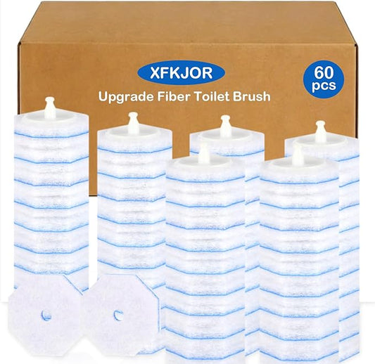 60 Count Toilet Wand Refills for Clorox Toilet Wand - Upgrade Fiber Toilet Brush, 5X Cleaning Power Toilet Scrubber Refill, Disposable Toilet Brush Heads for Bathroom Cleaning, No Falling Apart