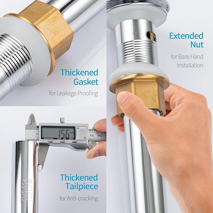 KAIYING Pop Up Drain, Bathroom Sink Drain Stopper with Overflow, Vessel Sink Drain Assembly with Detachable Basket Stopper, Anti-Explosion and Anti-Clogging Drain Strainer (Chrome)