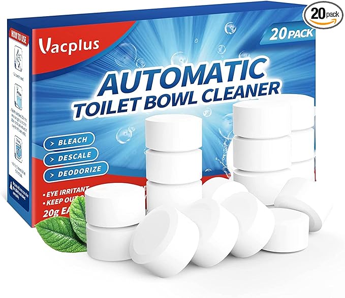Vacplus Automatic Toilet Bowl Cleaner Tablets with Bleach - 20 Pack Deodorizer
