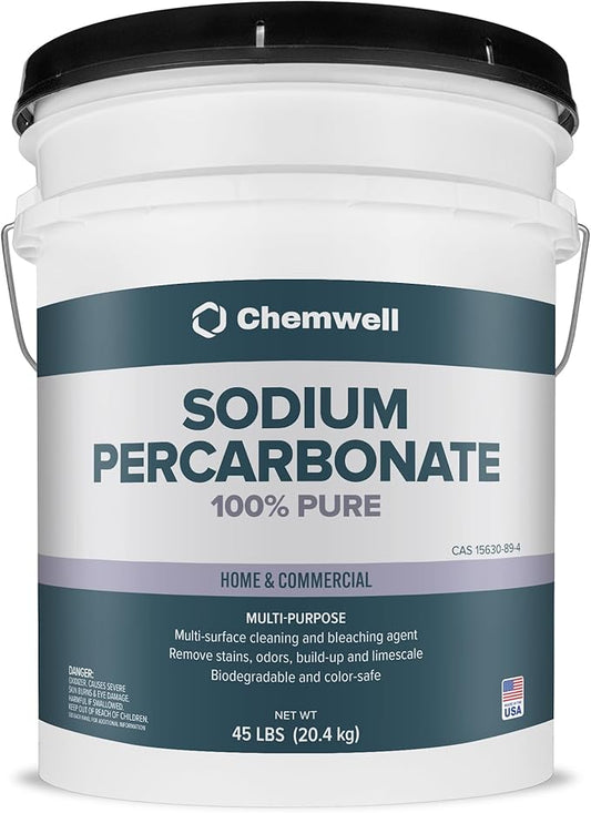 Sodium Percarbonate (45 lbs) - 99.9% Pure Oxygen Bleach Powder | Scent-Free, Non-Toxic, Biodegradable Cleaner for Laundry, Dishes, Decking & More