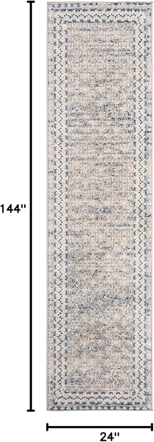 SAFAVIEH Brentwood Collection Runner Rug - 2' x 12', Light Grey & Blue, Traditional Oriental Distressed Design, Non-Shedding & Easy Care, Ideal for High Traffic Areas in Living Room, Bedroom (BNT899G)