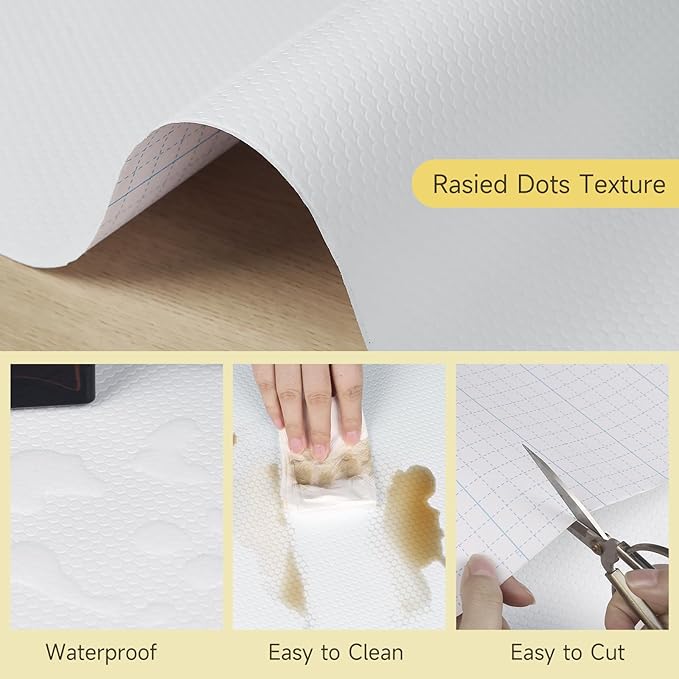 WochiTV Adhesive Shelf Liner 11.8 X 360 Inches Peel and Stick Kitchen Liner for Cabinets, Drawers Removable Protector Mat Waterproof Contact Covering for Dresser Pantry Countertops Shelves, White