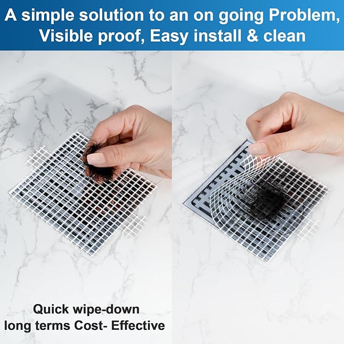 INVIHUG,25 Pack, Disposable Shower Drain Hair Catcher Mesh Stickers,Disposable Hair Drain Catcher. (4.1inch Square)