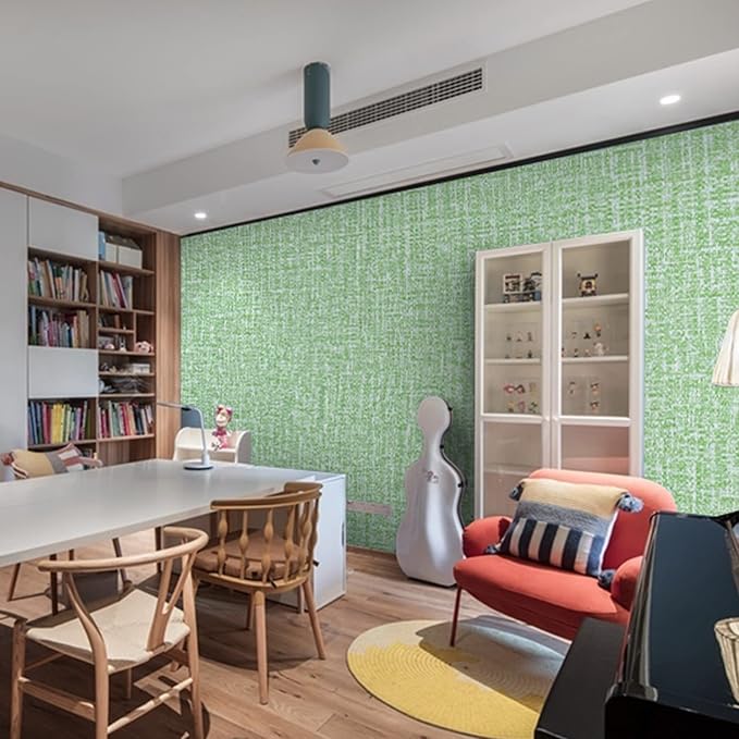Peel and Stick Wallpaper Green Grass Cloth Wall Paper - 15.7 x 200 Inch Self Adhesive Wallpaper Peel and Stick, Easy to Paste Wall Contact Paper for Stand Liner, Table and Door Makeover Decor