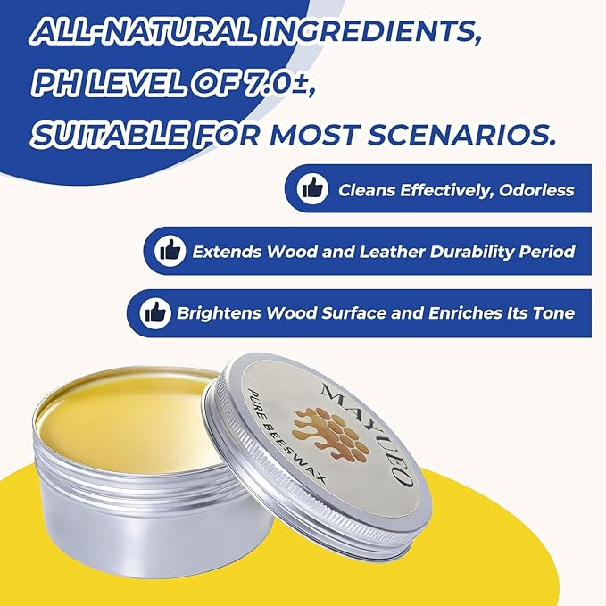 100ml-Beeswax Furniture Polish,Wood/Leather Conditioner + Polishing Tools– Natural Wood Polish with Sweet Orange Oil – Non-Toxic, Chemical-Free, Safe for Kids & Pets
