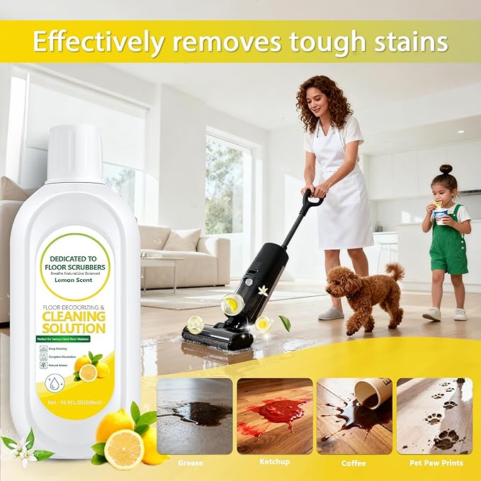 Multi-Surface Floor Cleaning Solution Compatible with Tineco iFLOOR 2/3/5 & FLOOR ONE S3/S5/S6/S7 PRO (No Steam), Suitable for All Cordless Wet/Dry Vacuum Mops (2 Bottle, Lemon)