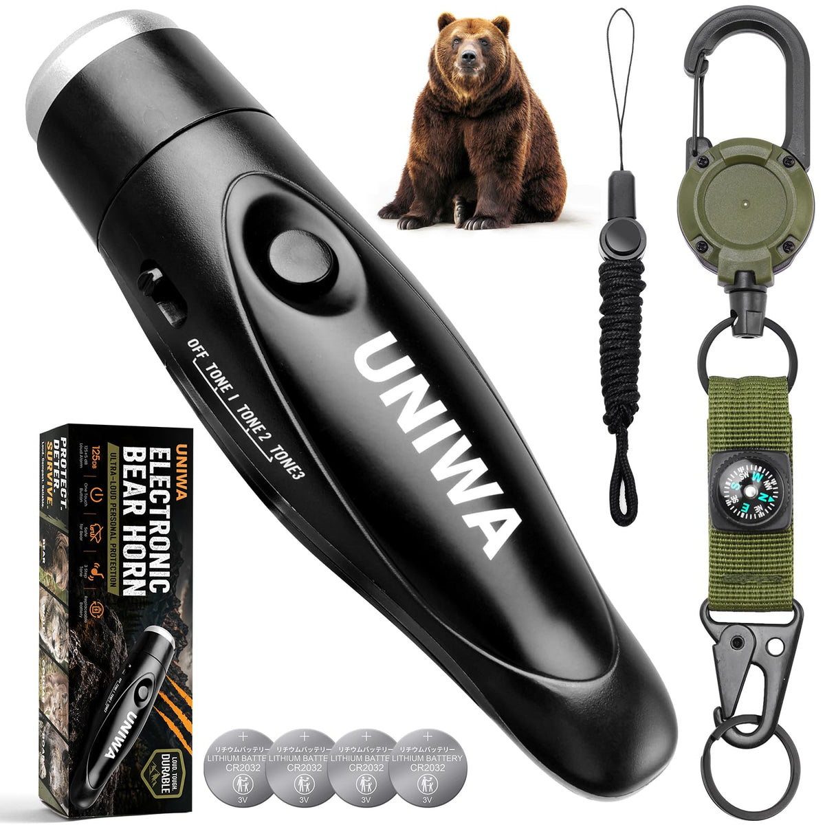 UNIWA Bear Horn,120DB±5 For Hiking - Black - Image 1