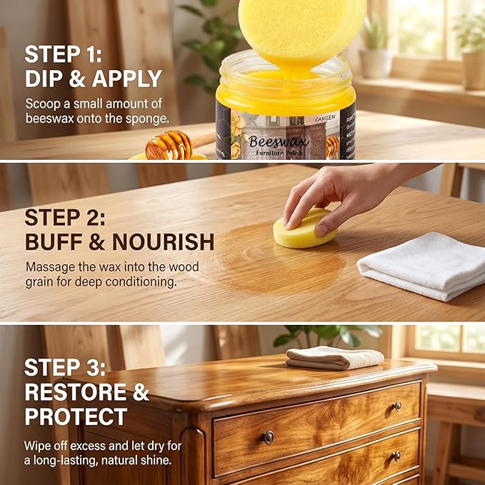 CARGEN Beeswax Furniture Polish, Wood Seasoning Beeswax for Furniture Wood Wax for Dining Table Floor Doors Chairs Cabinets to Protect and Care 2pcs Beeswax Polish