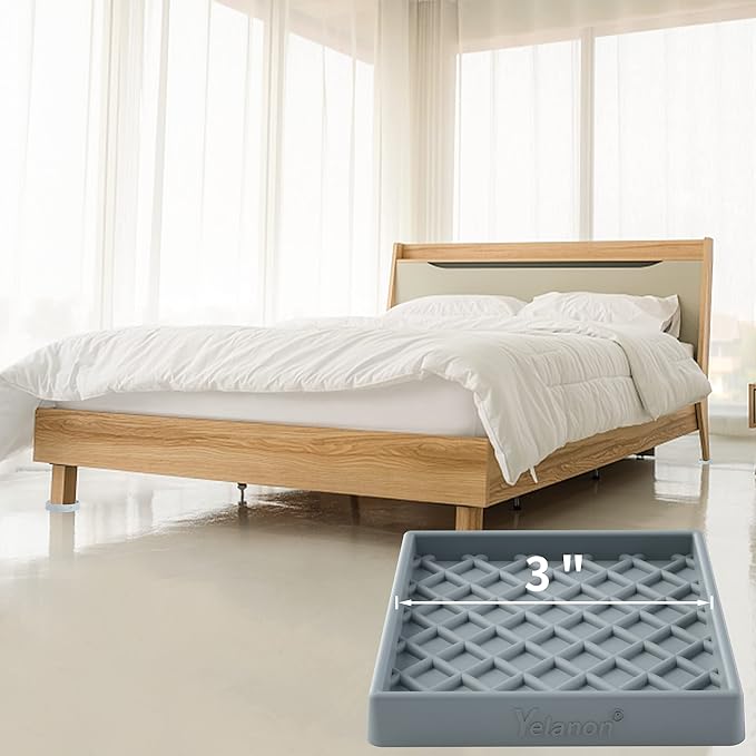 Furniture Coasters - 8 Pcs 3” Square Furniture Caster Cups Non Slip Pads Hardwoods Floors Non Skid Furniture Grippers Rubber Grid Feet Anti Slide Floor Protector for Bed Couch Stoppers Gray