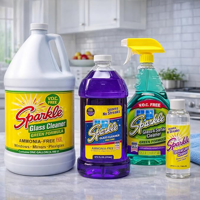 Sparkle Glass Cleaner Green Formula, Streak-Free Window, Mirror & Glass Surface Cleaner, 1 Gallon 128 Fl Oz Refill (Pack of 2)