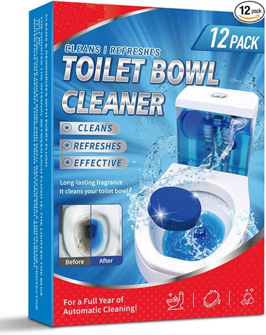 Automatic Toilet Bowl Cleaner Tablets,Put in the Toilet Tank,Long-Lasting Bathroom Tank Cleaner with Refreshing Fragrance, 12 Pack,Each tablet lasts for 7 days.