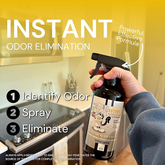 The Stink Solution Kitchen Odor Eliminator For Strong Odor: Garbage Can & Refrigerator Deodorizer, Cooking & Trash Smell Remover 2 16 oz Bottles (Sugar Cookie Scent)