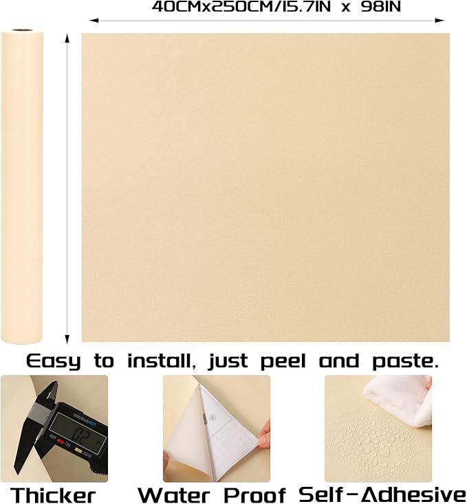 Peel and Stick Wallpaper Beige Yellow Silk Wall Paper - 15.7 x 98 Inch Self Adhesive Wallpaper Peel and Stick, Easy to Paste Wall Contact Paper for Stand Liner, Table and Door Makeover Decor