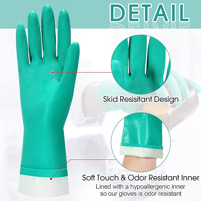 20 Pairs Chemical Resistant Gloves Heavy Duty Thick Nitrile Gloves Bulk for Cleaning, Resist Household Acid, Alkali and Oil (Medium)
