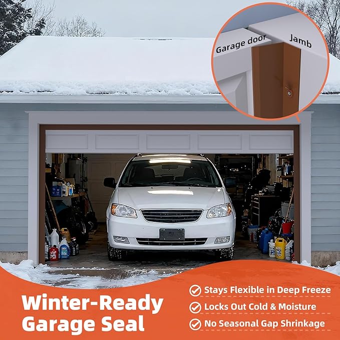 Garage Door Seal Top and Sides, 20 FT Universal TPE Weather Stripping Garage Door Trim Seal Weatherproofing Garage Door Seals with Nails and Lids in Brown