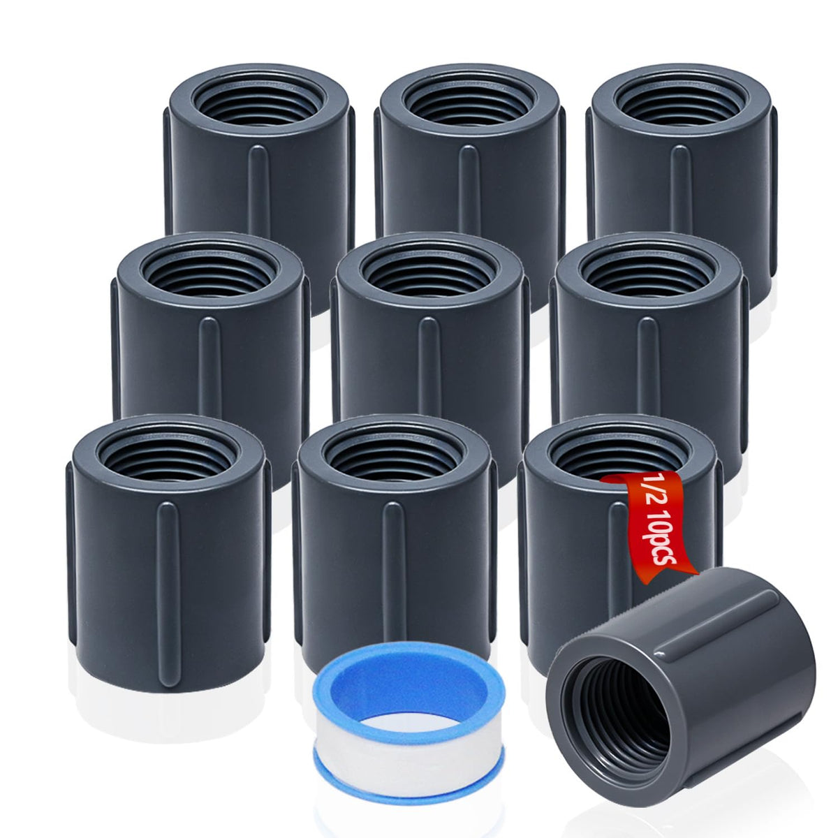 10PCS 1/2" PVC Gray Double Female Thread Coupling Adapter - Image 1