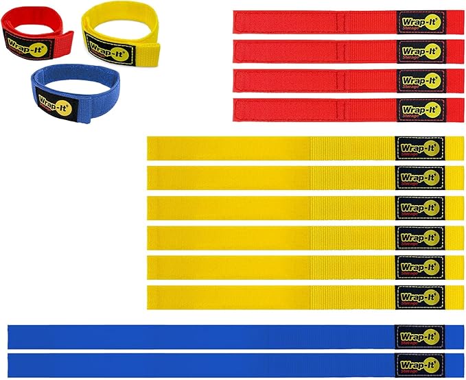 Quick-Straps by Wrap-It Storage - Assorted 12-Pack Multicolor - Hook and Loop Hose and Cable Organizers