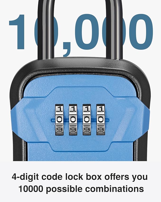 Puroma Lock Box, Key Lock Box Wall Mount & Portable Combination Lockbox with Resettable Code, Security Lockbox for Outside House Keys, Apartment Realtors Spare Keys Storage (1 Pack, Blue)