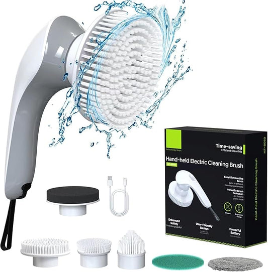 Electric Spin Scrubber Bathroom Shower Cleaner Power Scrubber with 2 Speeds and 6 Multi-Function Brush Heads Cleaning Supplies Brush for Bathroom Tile Floor Kitchen Window