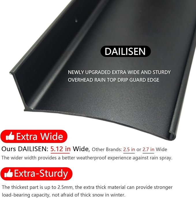 Heavy-Duty 5.12" W 43.3" L Door Rain Drip Guard Overhead,Aluminum Drip Cap for Exterior Doors Window Top,Rain Drip Edge Flashing,Water Deflector,Rain Diverter,Anodized Black 2PCS