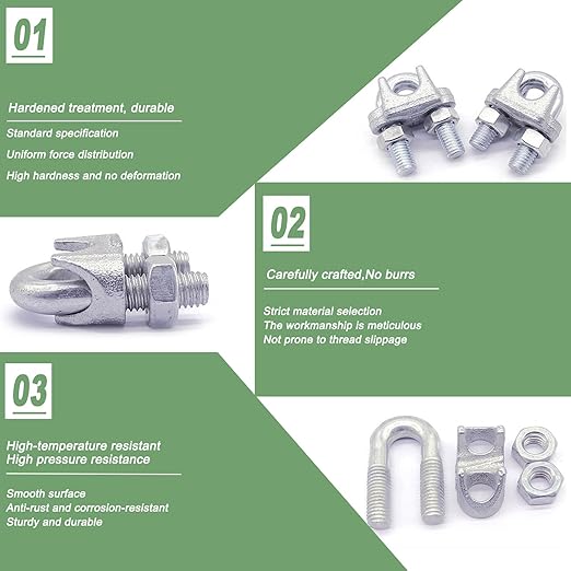 30 PCS 1/8 Inch Wire Rope Clamps, M3 Heavy Duty Galvanized Wire Cable Clamps for Tent Ropes, Boat, Clotheslines, U-Bolt Saddle Fasteners for Secure Connections