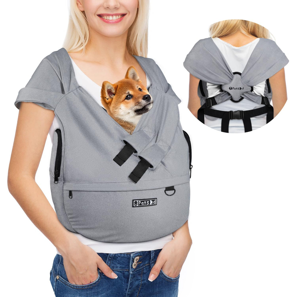 Dog Carrier Sling for Small Pet 7-15 LBS, Grey - Image 1