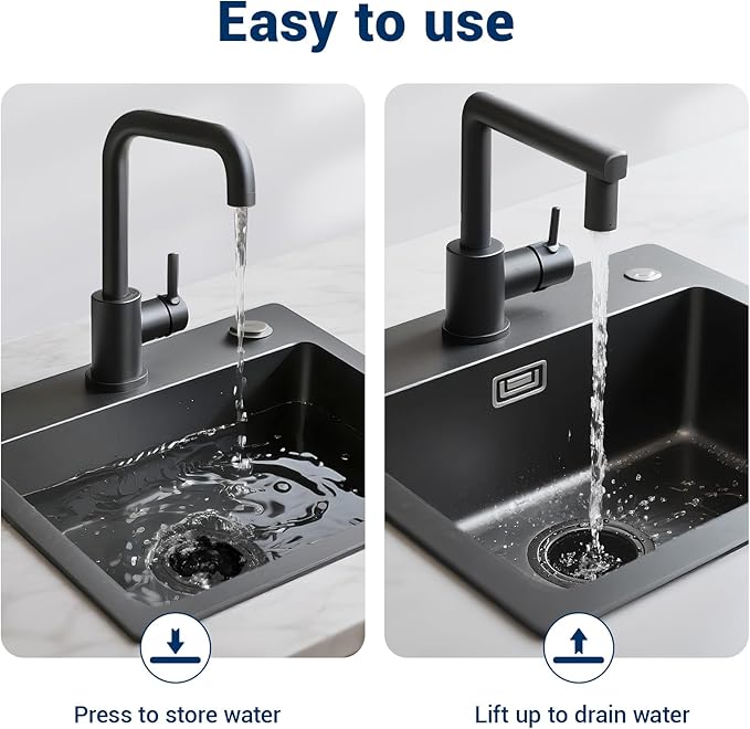 Kitchen Extended Garbage Disposal Flange Strainer Stainless Steel Flange Kit with Basket Strainer and Drain Stopper for 3 1/2 Inch Standard Sink Drain, Deep Sink Flange for Disposer, Black Brushed